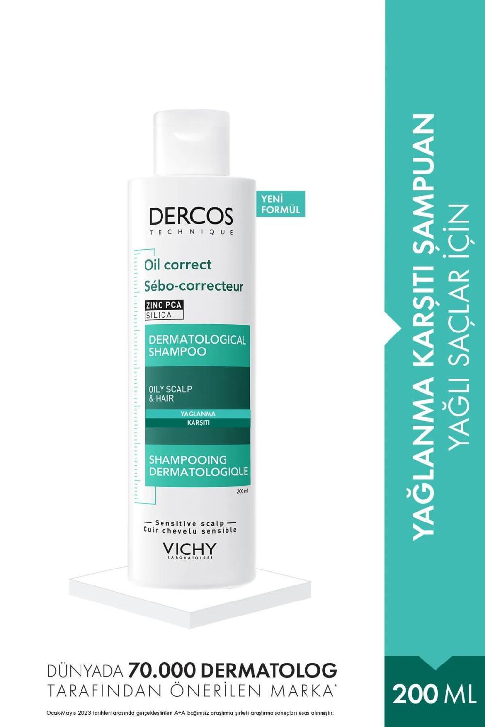 Vichy Dercos Anti-Grease Shampoo for Excessive Oiliness Control, Dermatologically Tested, 200ml - Shampoo