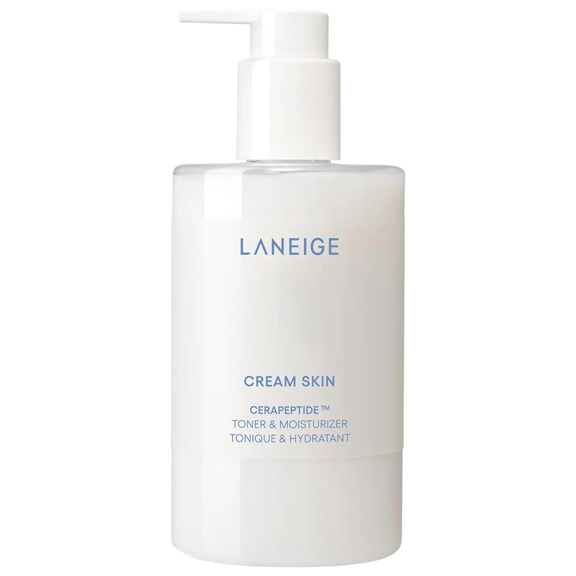 Laneige Cream Skin Refillable Toner & Moisturizer: Ceramide Peptide Hydrating Korean Skincare for Dry, Sensitive Skin - Glass Skin, Anti-Aging Laneige Cream Toner: Hydrating Ceramide Peptide Korean Skincare cream toner, toner moisturizer hybrid, ceramide peptide toner, korean skincare, glass skin toner, refillable toner, hydrating toner, dry skin toner, anti-aging toner, white leaf tea toner, toner, moisturizer, cream, ceramide, peptide, hydration, dry skin, sensitive skin, anti-aging, korean beauty, glass