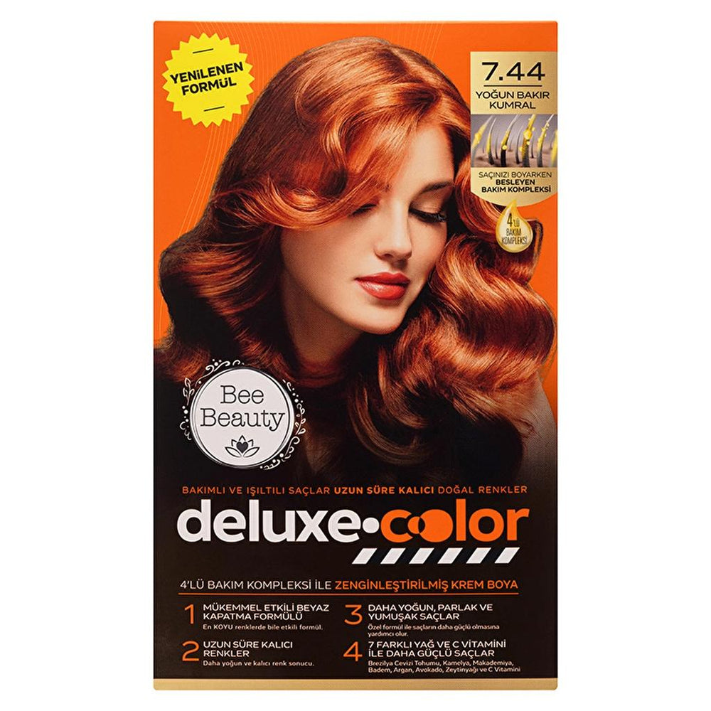 Bee Beauty Deluxe Hair Color Kit 7.44 Intense Copper Blonde