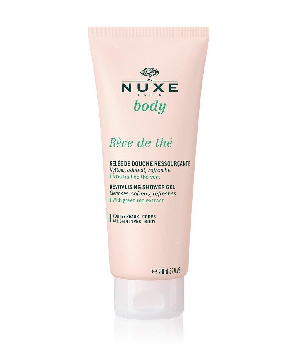 Nuxe Body Reve De The Revitalising Shower Gel - Natural, Energizing Fragrance & Gentle Skincare Nuxe Revitalising Shower Gel - Natural & Energizing Nuxe Body Reve De The Revitalising Shower Gel, Revitalising Shower Gel, Natural Shower Gel, Energizing Fragrance Shower Gel, Gentle Skincare Products, Natural Skincare, Refreshing Shower Gel, Green Tea Fragrance, Rhubarb Scent, Glycerin, Camellia Sinensis Flower Extract, Skincare for Sensitive Skin