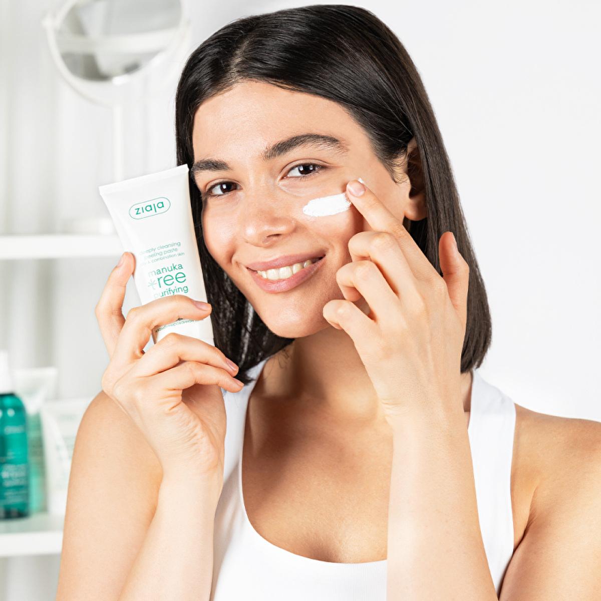 Ziaja Manuka Exfoliating Peeling Mask - Natural, Vegan Skincare for Oily Skin - 2.54 fl oz Ziaja Manuka Peeling Mask - Natural Vegan Skincare Manuka peeling, Exfoliating mask, Natural skincare, Vegan skincare products, Deep cleansing peeling mask, Oily skin solutions, Combination skin care, Eco-friendly skincare, Cruelty-free products, Skincare for imperfections, Blackhead prevention, Renewing skincare, Tightening skincare, 99% natural origin ingredients, Vegan formula, Ziaja skincare