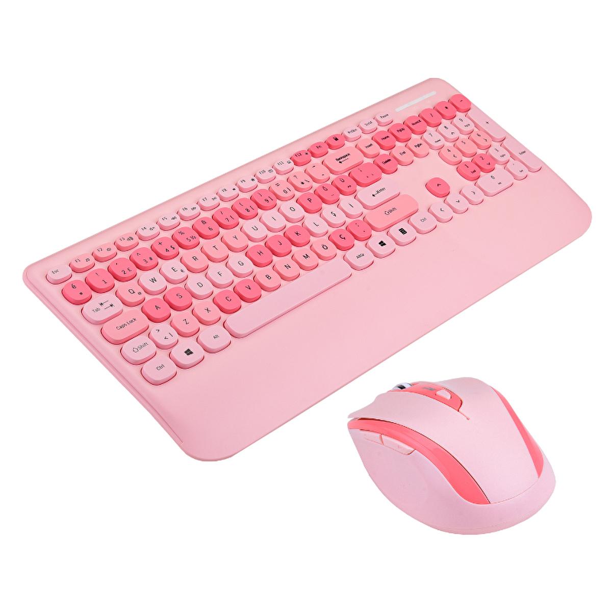Everest Wireless Keyboard and Mouse Set - 2.4Ghz Wireless Combo, TR Layout Keyboard, 1600 DPI Mouse, Ergonomic Wrist Rest - Everest Renkli Tuşlu Pembe Kablosuz Q Multimedia Klavye + Mouse Set Everest Wireless Keyboard & Mouse Set - 2.4Ghz, TR Layout, 1600 DPI Wireless Keyboard and Mouse, 2.4Ghz Wireless Combo, TR Layout Keyboard, 1600 DPI Mouse, Keyboard with Wrist Rest, Ergonomic Keyboard, Wireless Keyboard, Computer Accessories, Productivity Tools, Clutter-Free Workspace, Home Office Essentials, Gaming Pe