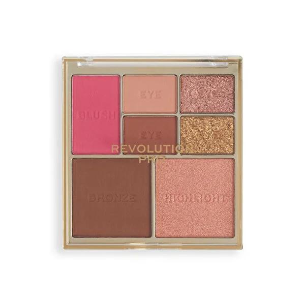Revolution Pro Iconic Eye & Cheek Palette - Medium Deep: All-in-One Travel Makeup Palette for Eyeshadow, Bronzer, Highlighter, Blush - Vegan & Cruelty-Free Revolution Pro Eye & Cheek Palette: Vegan Travel Makeup eye and cheek palette, makeup palette, travel makeup palette, vegan makeup, cruelty-free makeup, bronzer highlighter blush eyeshadow palette, face makeup palette, eyeshadow palette, contour palette, all in one makeup palette, eye shadows, powder blush, powder highlighter, creamy powder bronzer, trav