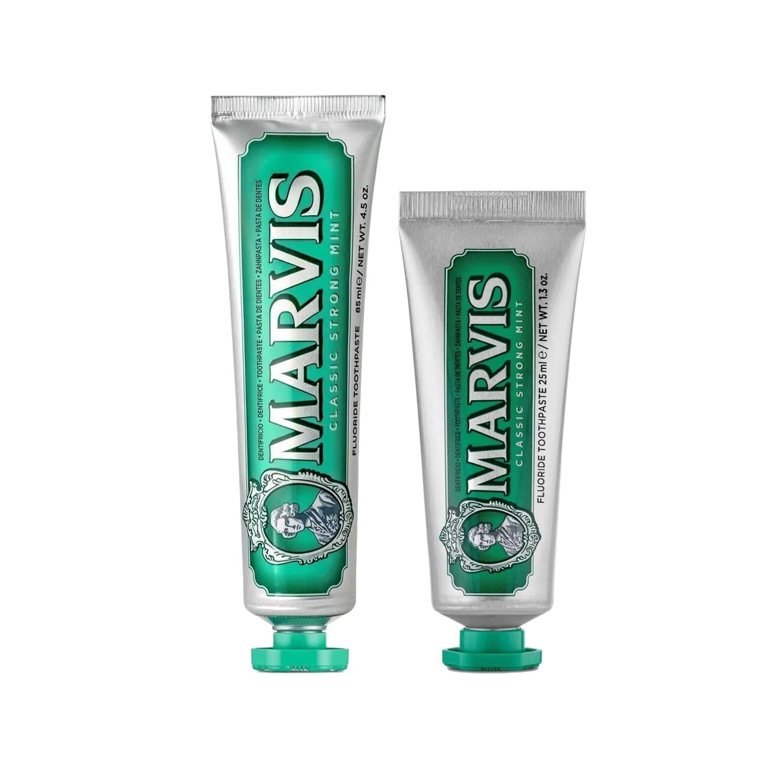 Marvis Classic Strong Mint Toothpaste 85ml + 25ml - Refreshing Oral Care for Travel & Home Marvis Strong Mint Toothpaste - 85ml + 25ml Marvis toothpaste, Strong Mint toothpaste, Travel toothpaste, Oral hygiene products, Classic mint flavor toothpaste, Toothpaste for travel, Oral care products, Mint flavor toothpaste, Marvis oral care, Travel-friendly toothpaste, Daily oral hygiene, Refreshing toothpaste