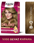Palette Deluxe 8-0 Honey Blonde Hair Dye - Permanent, Long Lasting Color & Shine, Deep Nourishment with Oils Palette Deluxe Honey Blonde Hair Dye: Permanent Color & Shine hair dye, permanent hair color, hair color, Palette Deluxe, honey blonde hair dye, 8-0 hair dye, long lasting hair color, hair coloring, hair dye with oil, shiny hair dye, hair color with oil, blonde hair, hair nourishment, hair shine, vibrant hair color, at-home hair color, hair dye for women, hair dye for long hair, new hair color, hair