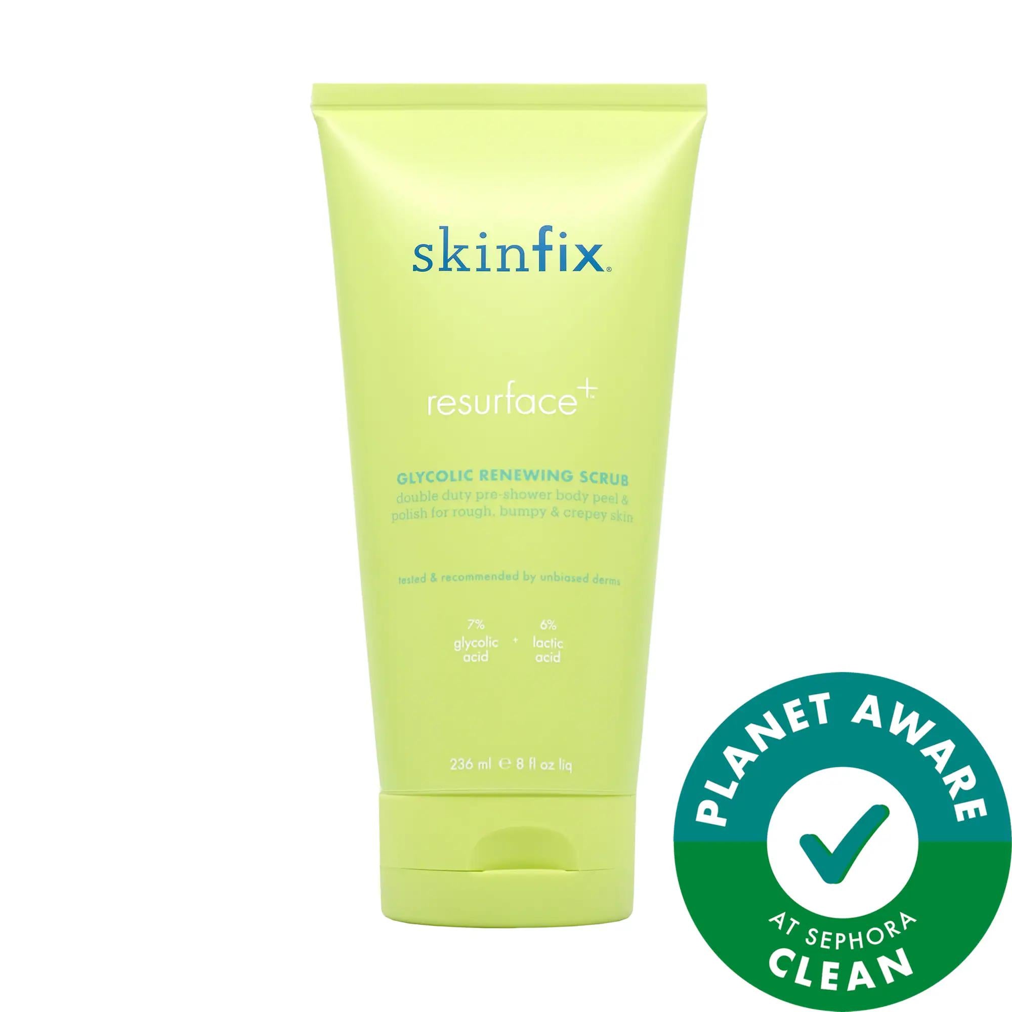 Resurface+ Glycolic Lactic Acid Body Scrub: Renew, Brighten & Smooth Rough, Bumpy Skin | Vegan & Cruelty-Free Exfoliating AHA BHA Body Peel Resurface+ Glycolic Body Scrub: Smooth & Brighten Skin glycolic acid body scrub, lactic acid body scrub, AHA BHA body scrub, exfoliating body scrub, body scrub for keratosis pilaris, vegan body scrub, cruelty free body scrub, rough skin body scrub, dry skin body scrub, KP body scrub, body scrub, exfoliant, AHA, BHA, glycolic acid, lactic acid, willow bark extract, chemi