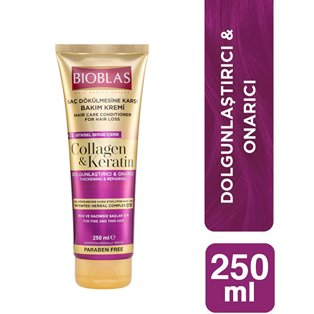 Bioblas Collagen & Keratin Hair Care Cream - Nourishes Fine Hair, Adds Volume & Shine - 8.45 fl oz - Hair Mask