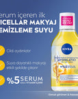 Nivea Micellar Makeup Cleansing Water with 5% Serum - Gentle, Brightening, and Hydrating Makeup Remover for Sensitive Skin Nivea Micellar Makeup Cleansing Water - Gentle & Brightening Micellar Makeup Cleansing Water, Serum infused cleansing water, Gentle makeup remover for sensitive skin, Vitamin C and E enriched cleansing product, Dermatologically tested skincare, Skincare for dull skin, Sensitive skin care products, Makeup remover with serum, Brightening skincare, Hydrating cleansing water, Nivea skincare