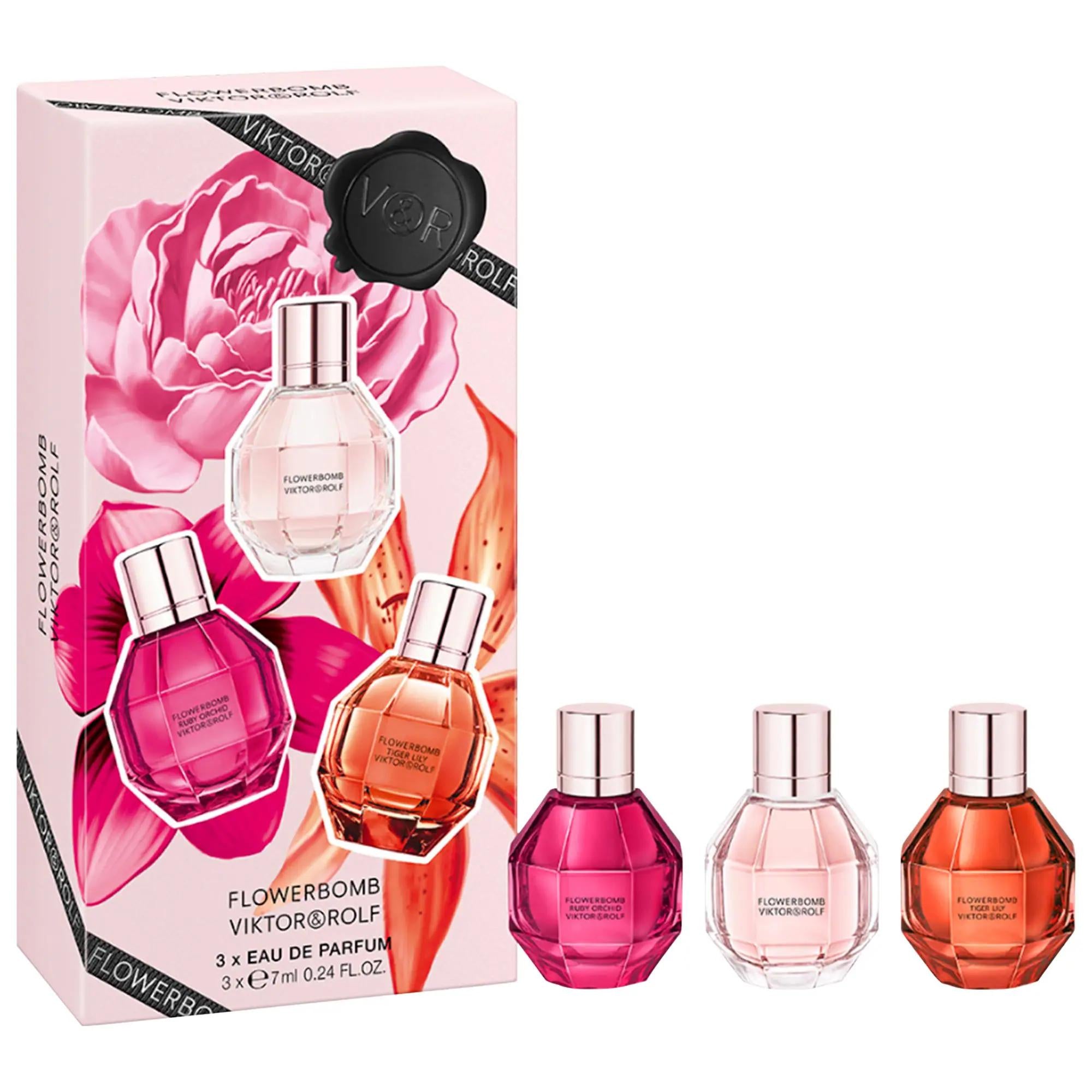 Viktor & Rolf Mini Flowerbomb Perfume Trio Set - Luxury Fragrance Gift Set for Women Mini Flowerbomb Perfume Trio Set - Luxury Gift for Women Flowerbomb perfume set, mini perfume trio, luxury fragrances for women, travel-sized perfumes, Flowerbomb Eau de Parfum, Viktor & Rolf, perfume gift sets, luxury fragrance gift sets, women's perfumes, floral fragrances, grenade-shaped perfume bottles, travel perfumes, fragrance collections, luxury gifts for her
