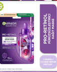 Garnier Pro-Retinol Sheet Mask: Anti-Aging Face Mask to Reduce Wrinkles & Fine Lines, Hydrating & Skin Smoothing Garnier Pro-Retinol Sheet Mask: Anti-Aging & Hydrating pro-retinol sheet mask, anti-aging face mask, wrinkle reducing mask, hydrating sheet mask, fine line treatment, Garnier pro-retinol mask, açai extract skincare, skin smoothing mask, facial sheet mask, anti-aging skincare, wrinkle reduction, hydration, skin smoothing, fine lines, pro-retinol, glycerin, açai extract, paper mask, 15-minute mask,