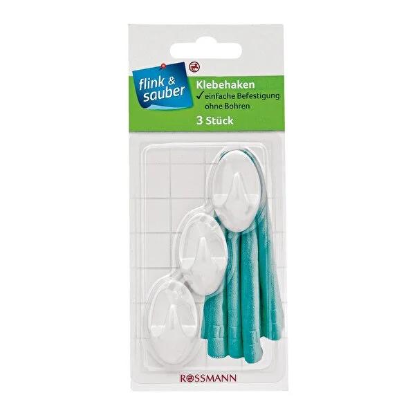 Flink & Sauber Adhesive Hooks - Damage-Free Wall Hooks, Easy Install, Strong Hold - 3 Pack, White Flink & Sauber Adhesive Hooks - Damage-Free Easy Install adhesive hooks, wall hooks, self-adhesive hooks, damage-free hooks, removable hooks, stick on hooks, no drill hooks, easy install hooks, hooks, adhesive, wall, damage-free, removable, stick on, easy install, organization, home improvement, renters, dorm, bathroom, kitchen, white hooks, oval hooks, set of 3, hanging solution, no damage, easy to use, conven