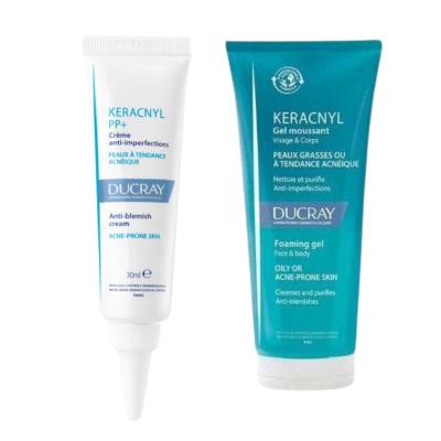 Ducray Keracnyl Acne Treatment Product Set - Soothe & Cleanse Acne-Prone Skin Dacray Keracnyl Acne Treatment Set - Soothe & Cleanse acne treatment, Dacray Keracnyl, acne cream, foaming gel for acne, acne prone skin care, skincare for sensitive skin, Myrtacine acne treatment, acne skincare set, sensitive skin products, skincare routine, acne solutions, gentle acne treatment