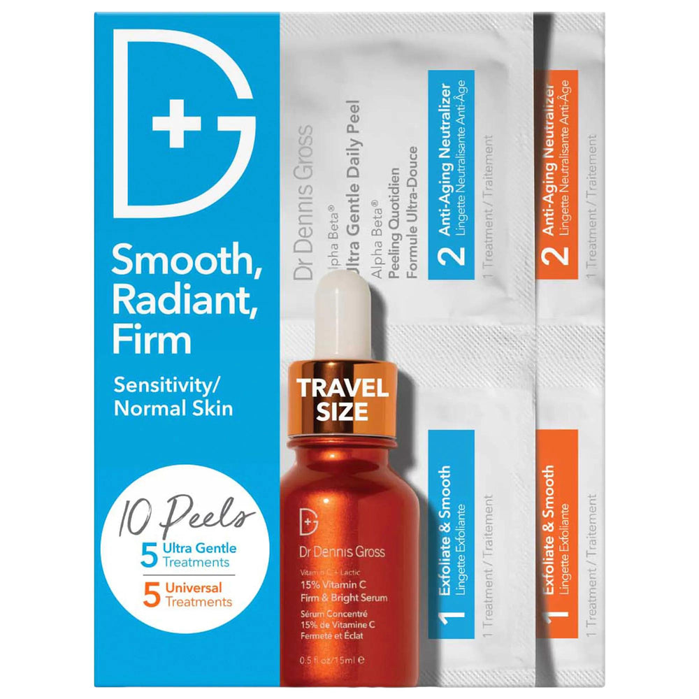 Dr. Dennis Gross Skincare: Smooth, Radiant, Firm Kit - Daily Peel & Vitamin C Serum - Anti-Aging, Dark Spot Treatment, Cruelty-Free Skincare Set Dr. Dennis Gross Skincare Set: Anti-Aging, Vitamin C Serum, Peel skincare set, anti-aging skincare, vitamin C serum, daily facial peel, dark spot treatment, skin firming serum, brightening skincare, cruelty-free skincare, AHA peel, exfoliating peel pads, skincare, anti-aging, vitamin C, facial peel, dark spots, skin firming, brightening, cruelty-free, AHA, exfoliat