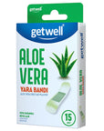Getwell Aloe Vera Waterproof Adhesive Bandages - Breathable Wound Dressing for Cuts, Scrapes - First Aid Protection & Fast Healing (15 Count) Getwell Aloe Vera Bandages: Waterproof, Breathable Wound Care Adhesive bandage, Waterproof bandage, Breathable bandage, Wound dressing, First aid bandage, Aloe vera bandage, Bandage for cuts, Bandage for scrapes, water-resistant bandage, air-permeable bandage, bandage for minor wounds, infection prevention, wound protection, first aid supplies, family first aid, cuts