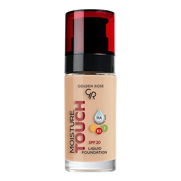 Golden Rose Moisture Touch Liquid Foundation SPF20: Hydrating, Buildable Coverage for Natural, Radiant Skin Golden Rose Liquid Foundation SPF20: Hydrating & Buildable liquid foundation, hyaluronic acid foundation, SPF 20 foundation, vegan foundation, buildable coverage foundation, moisturizing foundation, natural finish foundation, vitamin C foundation, niacinamide foundation, foundation, makeup, cosmetics, skincare, hyaluronic acid, niacinamide, vitamin C, vitamin E, SPF20, lightweight foundation, buildabl