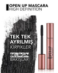 Flormar Open Up HD Mascara - Long-Lasting, Matte Finish, Silicone Brush for Separation and Volume - view 5