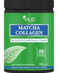 hud matcha collagen powder package, hud matcha collagen scoop with green tea leaves Hud Matcha Collagen - Healthy Supplement Powder | 300g Hud Matcha Collagen Powder - Healthy Supplement | 300g hud, matcha-collagen, collagen-powder, green-tea, vitamin-c, health-supplement, l-carnitine, beauty-from-within, wellness, ai-generated