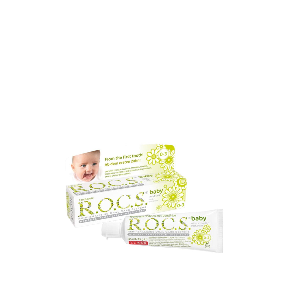 Rocs Baby Toothpaste with Chamomile Extract for 0-3 Years Old - Natural Oral Care for Infants Rocs Baby Toothpaste with Chamomile for 0-3 Years Baby toothpaste, Chamomile toothpaste for infants, Rocs Baby toothpaste, 0-3 years oral care, Natural baby oral hygiene products, Infant oral care, Toddler toothpaste, Gentle baby toothpaste, Chamomile extract toothpaste
