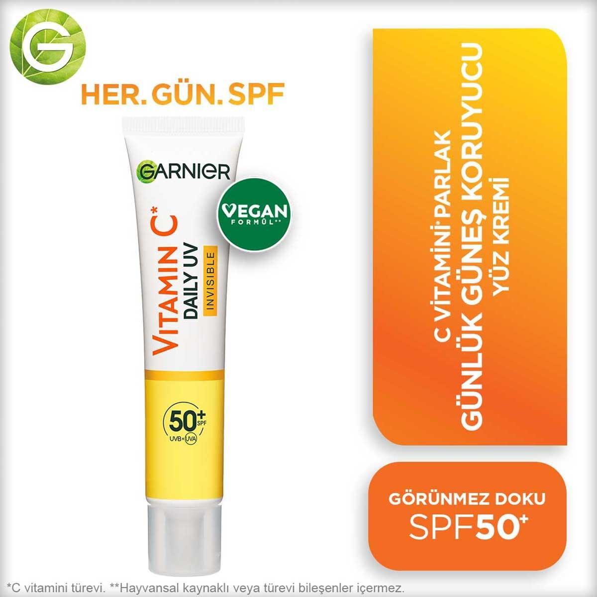 Garnier Daily Sunscreen Face Cream SPF50+ - Vitamin C Enriched, Vegan, Dermatologically Tested - 1.35 fl oz Garnier SPF50+ Daily Sunscreen Face Cream - Vitamin C & Vegan daily sunscreen, face cream with SPF50+, Vitamin C face cream, vegan skincare, dermatologically tested sunscreen, sun protection, brightening skincare, lightweight face cream, invisible texture, cruelty-free cosmetics, sensitive skin products, skincare essentials