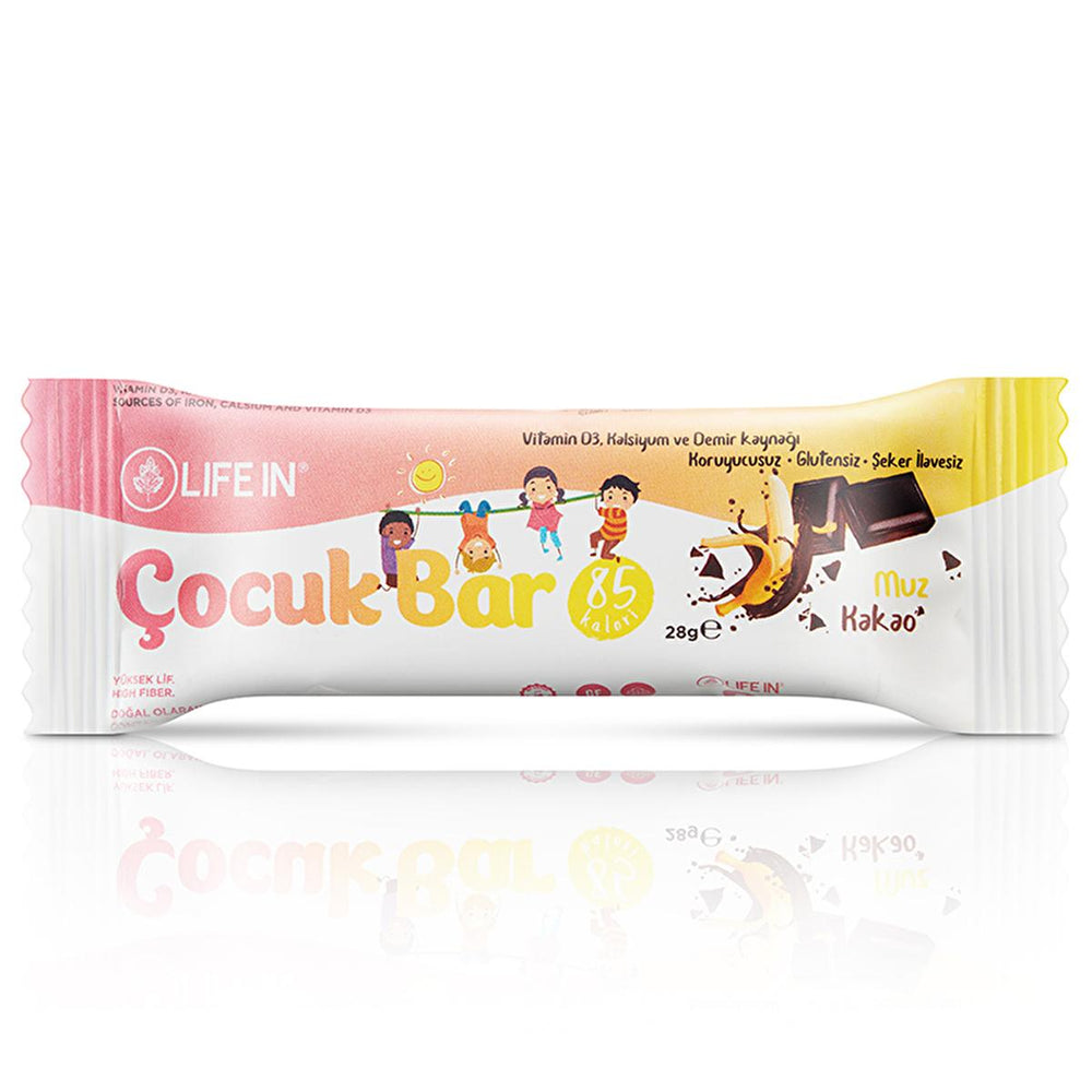 Life In Children's Energy Bar - Gluten-Free, Sugar-Free Banana & Cocoa Snack Bar for Kids - Vitamin & Supplement