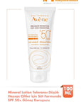 Avène Mineral Sunscreen Lotion SPF 50+ for Sensitive Skin: Chemical Filter-Free, Broad Spectrum UVA/UVB Protection, Gentle Sunblock Avène Mineral Sunscreen SPF 50+ For Sensitive Skin Mineral sunscreen, SPF 50+ sunscreen, Sensitive skin sunscreen, Kids sunscreen, Chemical filter-free sunscreen, Avène sunscreen, Mineral filterli güneş koruyucu, Güneş Koruyucu, sunscreen, sunblock, sensitive skin, children's sunscreen, mineral-based sunscreen, UVA protection, UVB protection, antioxidant, Avène Thermal Spring W