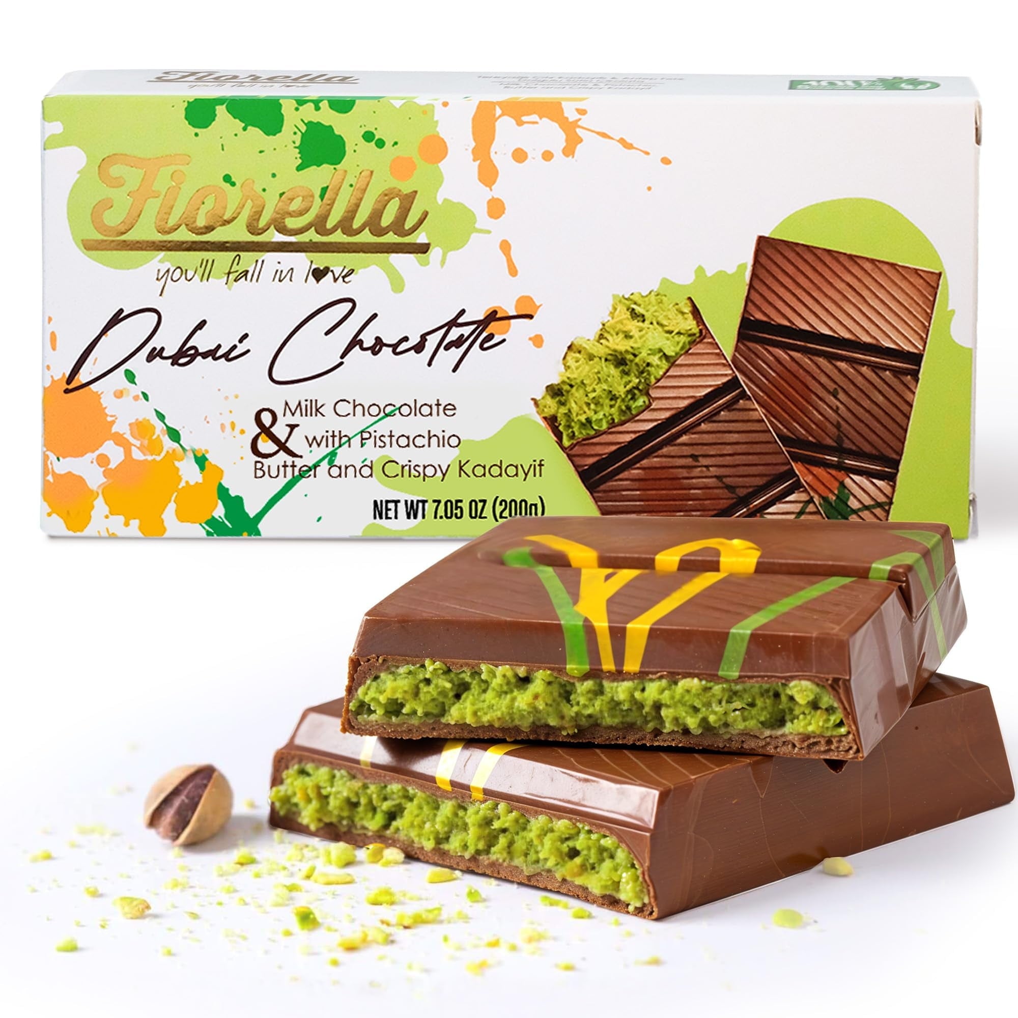 Fiorella Dubai Chocolate Bar 200g (7.05oz) - Express Shipping