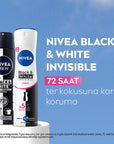Nivea Women's Deodorant Spray Black & White Clear - 72 Hour Anti-Perspirant Protection, Dermatologically Tested, No White Marks or Yellow Stains Nivea Black & White Clear Deodorant - 72hr Protection women's deodorant spray,Nivea Black & White Clear,anti-perspirant deodorant,72-hour protection,dermatologically tested deodorant,women's personal care,freshness,confidence,active lifestyle,sensitive skin,ethanol-free,deodorant for women,long-lasting protection,anti-sweat,deodorant spray,personal hygiene,cosmetic
