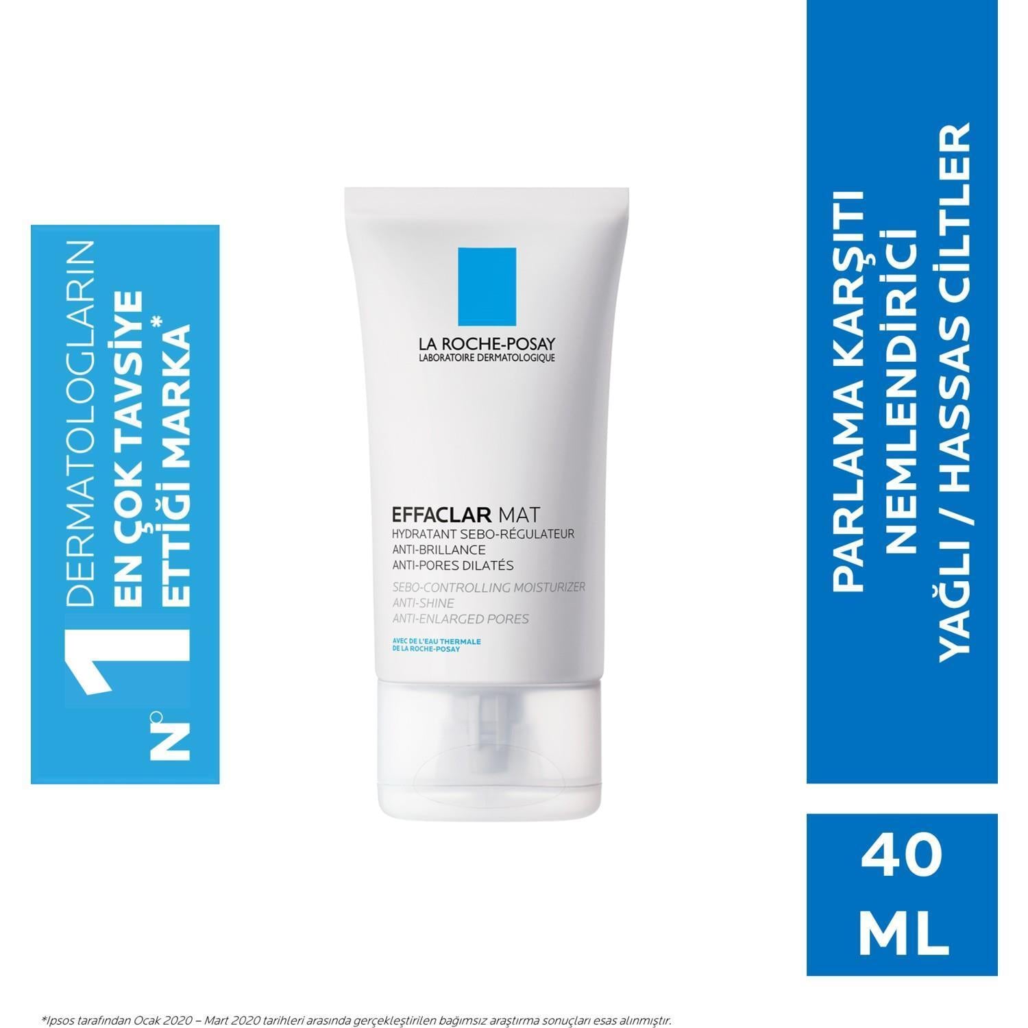 La Roche Posay Effaclar Mat Anti-Shine Moisturizer for Oily Skin - Mattifying, Hydrating, Minimizes Pores - 40ml La Roche Posay Effaclar Mat Moisturizer - Mattifying & Hydrating La Roche Posay Effaclar Mat, Anti-shine moisturizer, Oily skin care, Acne prone skin moisturizer, Mattifying moisturizer, Sebulyse, Mikro-Küreler+ Perlit, LHA, Oil control, Pore minimization, Hydrating moisturizer, Non-comedogenic, Compact size, Travel size, Skincare for oily skin, Acne control, Shine control, Matte finish, Daily mo