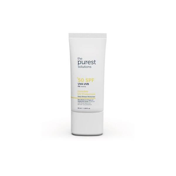 The Purest Solutions Invisible UV Protection SPF50+ product image, Application of SPF50+ UV protection on skin The Purest Solutions Invisible UV Protection SPF50+ | 50ml Invisible UV Protection SPF50+ | The Purest Solutions skincare, sun-protection, moisturizer, sunscreen, spf50, invisible-uv-protection, hydrating, daily-use, the-purest-solutions, ai-generated