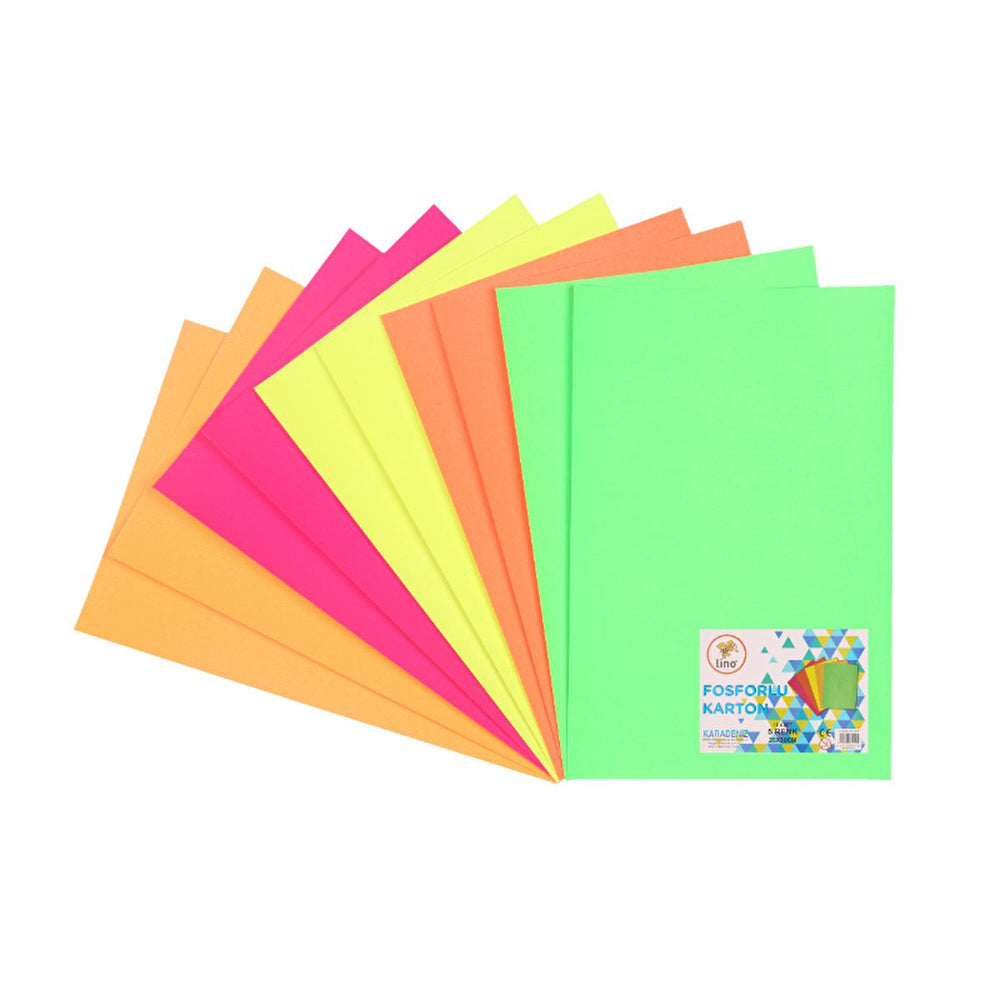 Lino - Vibrant Fluorescent Cardstock Pack for Crafts & Art Projects - 5 Colors, 10 Sheets (7.87 x 11.81 inches) - Fragrance