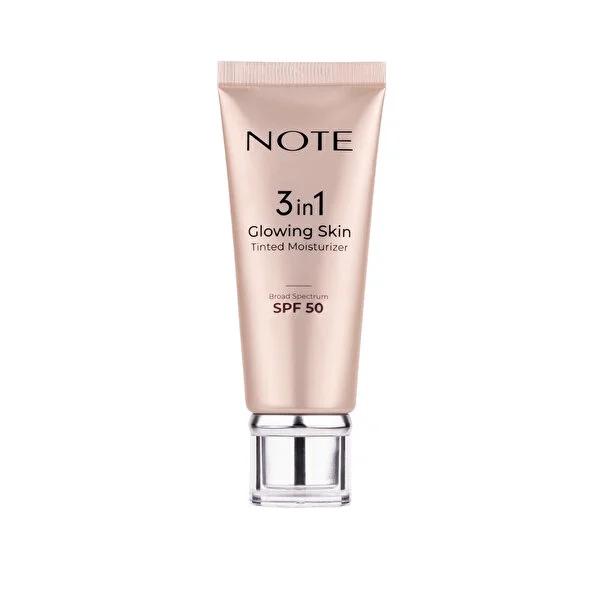 Note 3 in 1 Glowing Skin Tinted Moisturizer with SPF 50 - Hydrating, Natural Coverage, Glowing Skin Note 3 in 1 Tinted Moisturizer SPF 50 - Hydrating & Natural Coverage tinted moisturizer, SPF 50, glowing skin, natural coverage, hydrating skincare, multi-functional skincare, skincare routine, makeup routine, gliserin, pearly texture, UVA/UVB protection, lightweight skincare, natural glow, healthy skin
