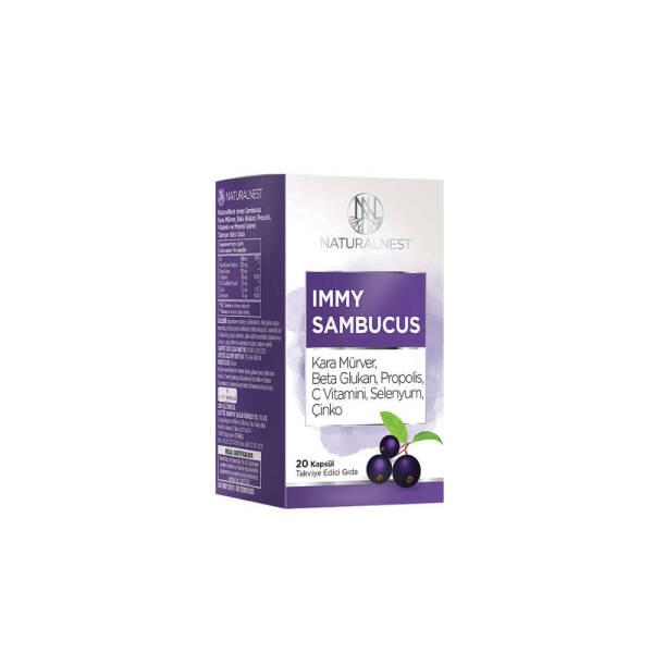 Naturalnest Immy Sambucus: Elderberry, Beta Glucan, Propolis, Vitamin C, Zinc & Selenium - Immune Support, 20 Capsules Naturalnest Immy Sambucus: Immune Support - Elderberry Capsules Black Elderberry supplement, Sambucus supplement, Beta Glucan capsules, Propolis vitamin C zinc, Immune support supplement, Natural immune booster, Cold and flu remedy, Vitamin C supplement, Zinc supplement, Selenium supplement, Dietary Supplement, immune system support, natural remedies, vitamin supplement, mineral supplement,