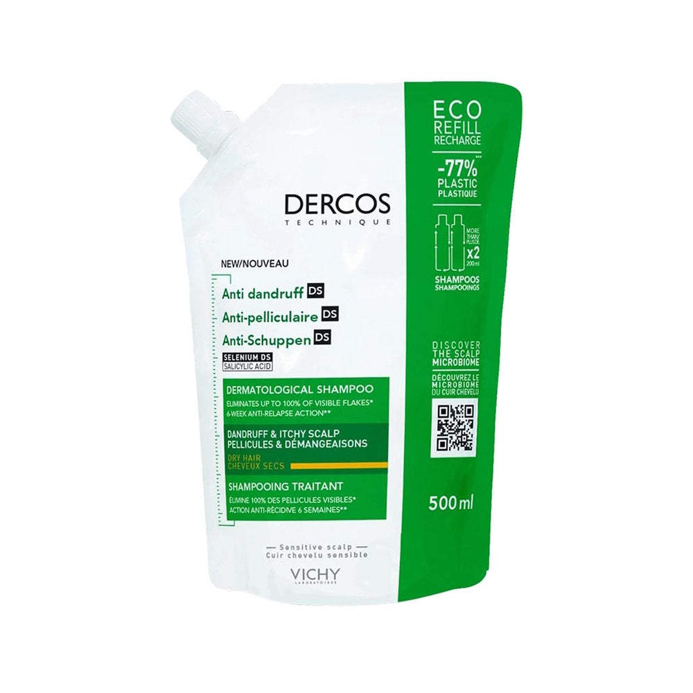 Vichy Dercos Anti-Dandruff Shampoo for Dry Hair - 500ml, Gentle & Nourishing, Reduces Flakes & Soothes Scalp - Shampoo