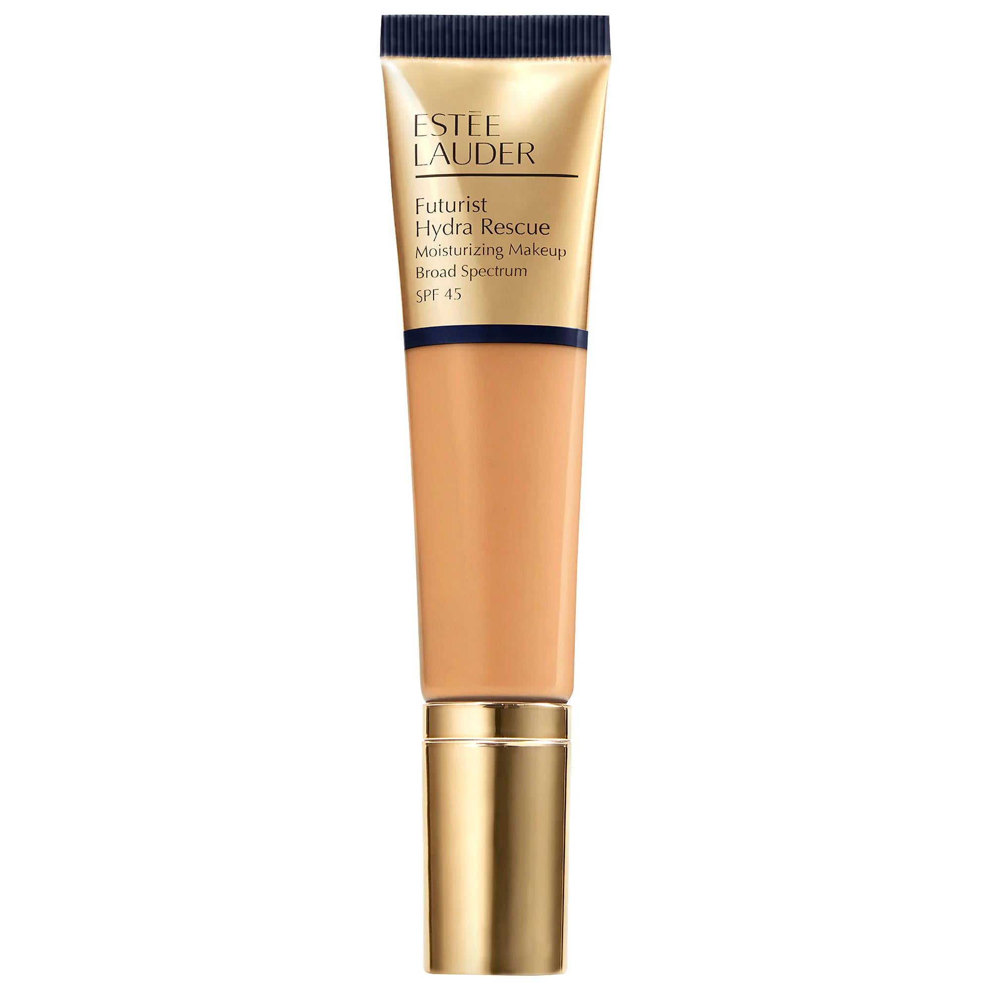 Estee Lauder Futurist Hydra Rescue SPF 45 Moisturizing Foundation: Radiant Finish, Hydrates, Protects from Blue Light & Sun Damage Estee Lauder SPF 45 Moisturizing Foundation | Radiant Coverage moisturizing foundation, SPF 45 foundation, radiant finish foundation, foundation with skincare benefits, long-wear foundation, vitamin E foundation, hydrating foundation, foundation for dry skin, buildable coverage foundation, blue light protection makeup, foundation, makeup, cosmetics, face makeup, SPF foundation,