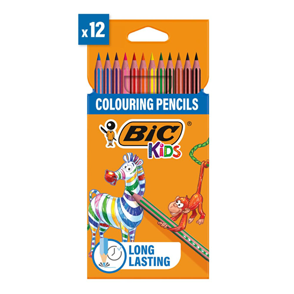 BIC Kids Evolution Stripes Crayons - 12 Vibrant Colors, Durable & Washable Art Supplies for Kids Aged 5+