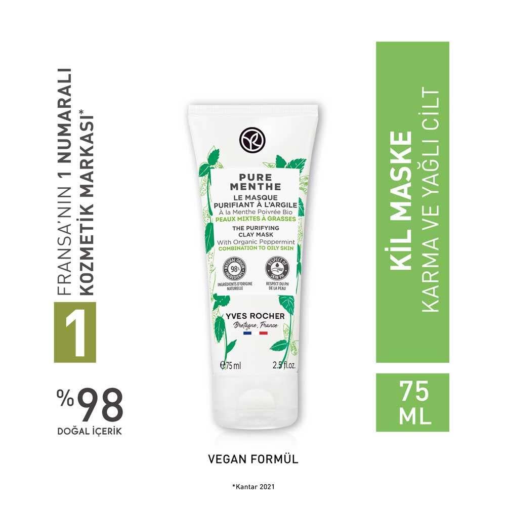 Kil Maske - Karma ve Yağlı Cilt /Pure Menthe Clay Mask for Mixed/Oily Skin with Organic Medicinal Mint Kil Maske Clay Mask for Oily Skin - Natural & Organic Clay mask for oily skin, Organic skincare products, Natural face mask, Sebum control skincare, Pore tightening mask, Skincare for mixed skin, Natural skincare, Clay mask benefits, Medicinal Mint skincare, Mattifying face mask, Deep cleansing mask, Skincare routine essentials