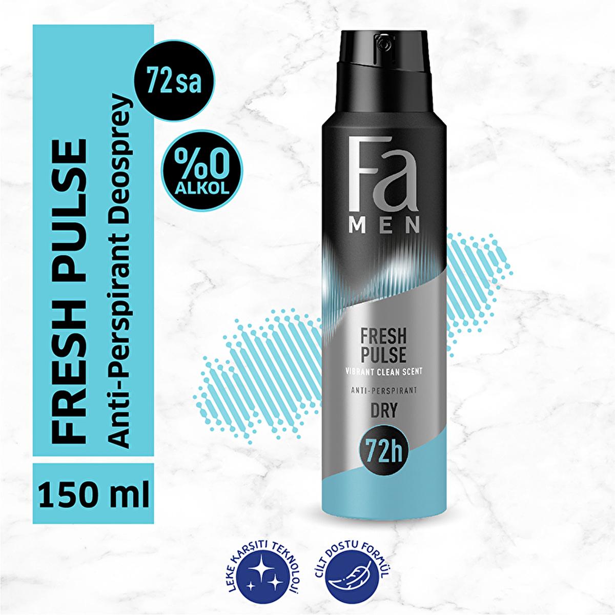 Fa Men Fresh Pulse Deodorant Spray for Men - 150ml, Anti-Perspirant Protection & Fresh Scent Fa Men Fresh Pulse Deodorant Spray - 150ml Men's deodorant spray, Anti-perspirant for men, Fresh scent deodorant, Personal hygiene products for men, Deodorant spray 150ml, Men's grooming, Fragrance for men, Anti-perspirant spray, Deodorant for active men, Men's personal care