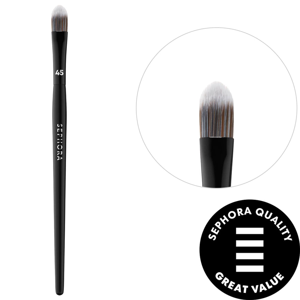 PRO Concealer Brush #45: Precise, Flawless Blemish & Under Eye Coverage with Vegan Synthetic Bristles PRO Concealer Brush - Vegan, Precise Blemish Coverage concealer brush, flat concealer brush, vegan makeup brush, blemish cover brush, under eye concealer brush, precise concealer application, synthetic concealer brush, cruelty-free makeup brush, concealer, makeup brush, vegan brush, blemish cover, under eye concealer, precise application, synthetic brush, cruelty-free brush, makeup, beauty, cosmetics, face