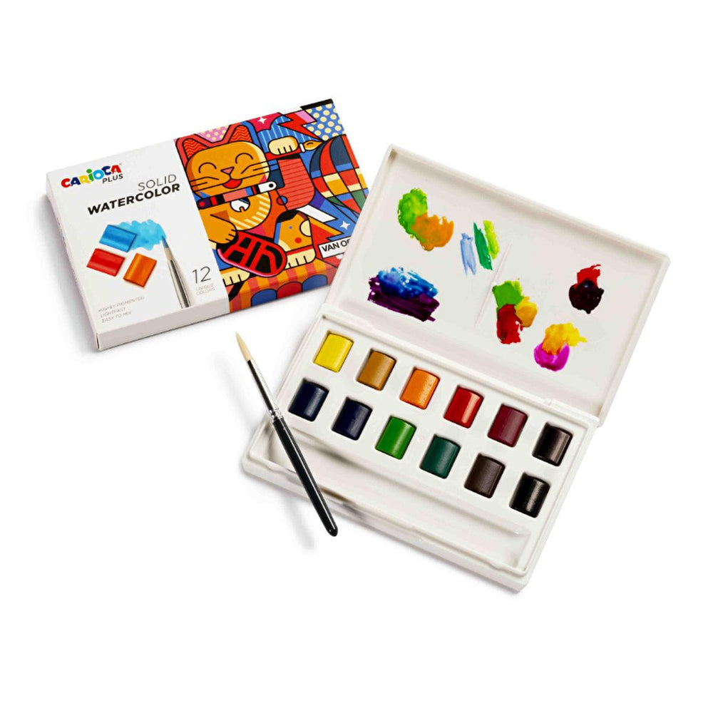 Carioca Plus 12-Color Watercolor Paint Set with Brush - High-Quality Art Supplies for Children and Enthusiasts - view 3
