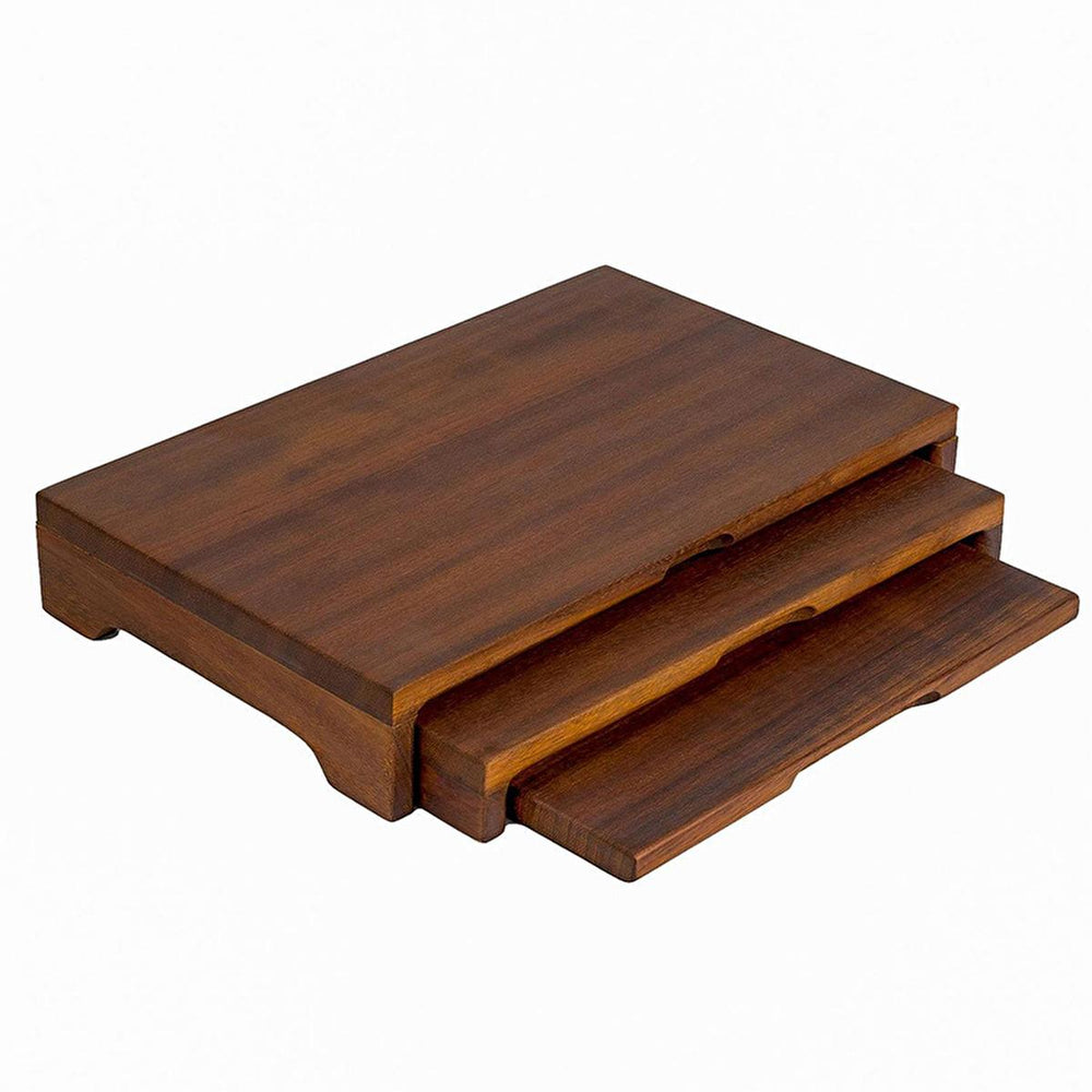 Lava Cast Iroko Wooden Serving Board Set - Durable Rectangular Cutting Board for Meat and Food Serving, 9.84 x 15.75 inches