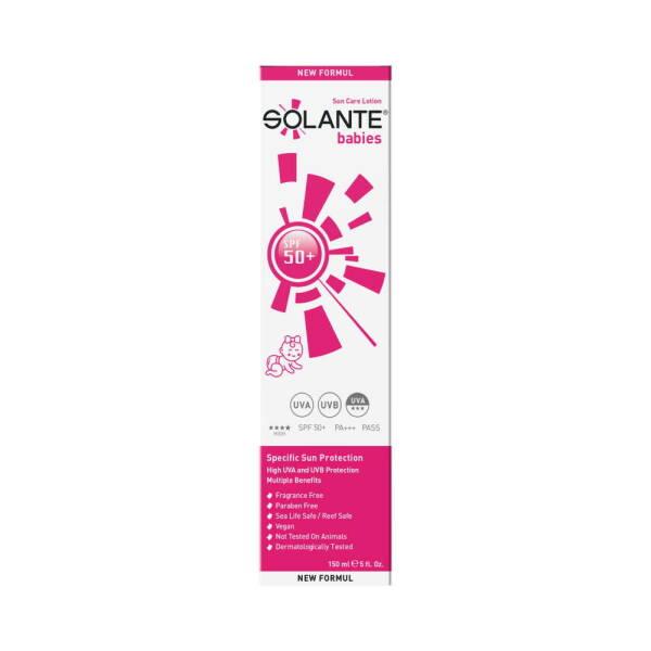Solante Babies Sunscreen Lotion SPF50+ 150ml - Fragrance-Free, Broad-Spectrum Protection for Sensitive Baby Skin Solante Babies Sunscreen Lotion SPF50+ - Best for Sensitive Skin baby sunscreen lotion, SPF50+ sunscreen, fragrance-free baby care, natural sun protection, broad-spectrum sunscreen, baby skincare, sunscreen for sensitive skin, natural ingredients, Shea Butter, Chamomile, lipozom technology, outdoor protection, baby care products, gentle skincare