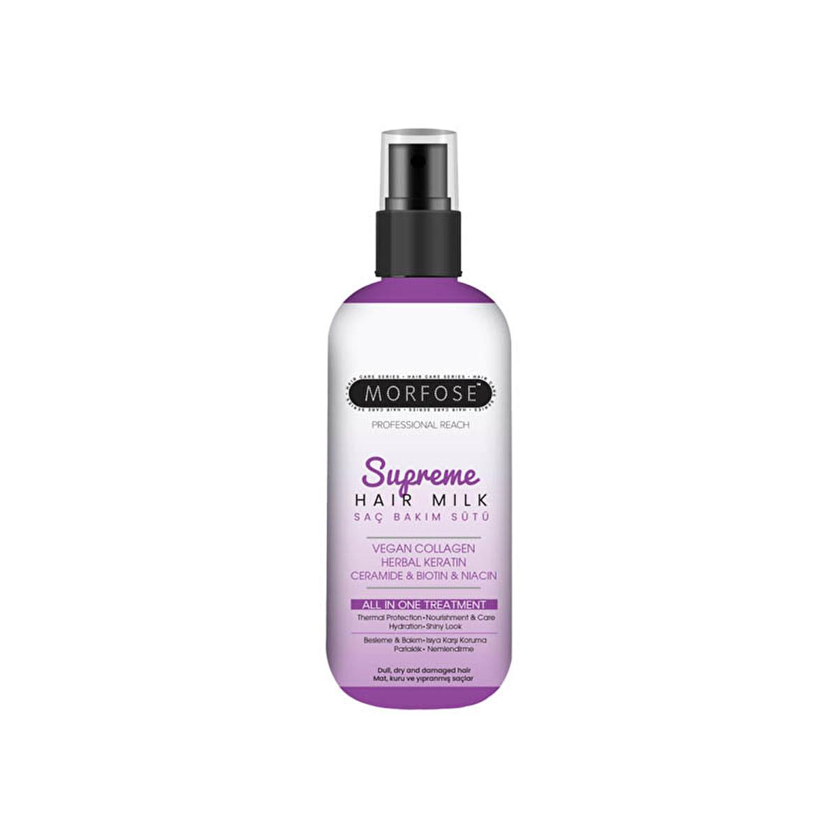 Morfose Supreme Hair Care Milk - Vegan Collagen & Herbal Keratin Hair Treatment, Lightweight Hydration & Heat Protection - 10.14 fl oz Morfose Hair Care Milk - Vegan Hair Treatment & Heat Protection hair care product, hair treatment, hair serum, hair milk, vegan hair care, hair repair, heat protectant, damaged hair treatment, hair strengthening treatment, hair moisturizing treatment, hair care, vegan, cruelty-free, hair health, split ends, breakage, dry hair, vegan collagen, herbal keratin, ceramide, heat p