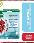 Garnier Moisturizing Face Mask with Pomegranate Extract & Hyaluronic Acid for Normal to Dry Skin - Intensive Hydration & Radiant Skin Garnier Moisturizing Face Mask - Hydrate & Radiate face mask, moisturizing face mask, sheet mask, Garnier face mask, pomegranate extract face mask, hyaluronic acid face mask, skincare, hydration, dry skin, normal skin, radiant skin, intensive hydration, skincare routine, beauty products, Garnier skincare, natural ingredients, skincare solutions
