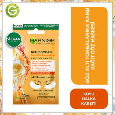 Garnier Eye Mask for Dark Circles & Puffiness - Hydrating Hyaluronic Acid & Orange Juice, 6g Garnier Eye Mask for Dark Circles - Hyaluronic Acid & Orange Juice Garnier, Eye Mask, Dark Circle Treatment, Puffiness Reduction, Hyaluronic Acid, Orange Juice, Under-eye Care, Skincare, Beauty, Cosmetics, Garnier Nem Bombası, Kağıt Göz Maskesi