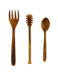 Lava Cast Iron Mini Utensil Set - 3 Piece Olive Wood Handle Spoon Fork Honey Spoon - Food & Candy