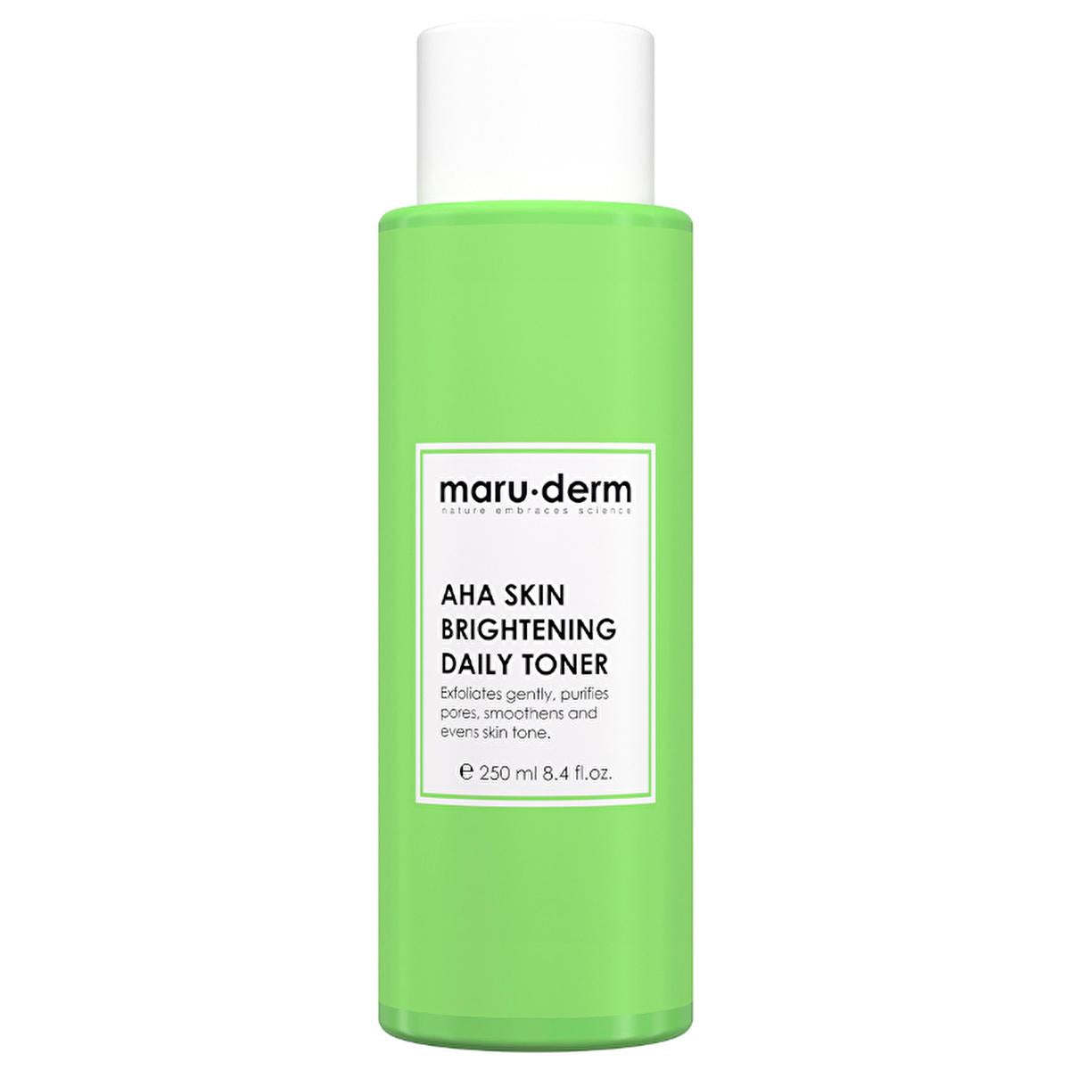 Maruderm AHA Skin Brightening Toner: Glycolic & Lactic Acid Exfoliating Treatment for Dark Spots, Hyperpigmentation, & Even Skin Tone Maruderm AHA Toner: Brighten Skin & Reduce Dark Spots skin brightening toner, dark spot corrector, AHA toner, glycolic acid toner, lactic acid toner, skin exfoliation toner, hyperpigmentation treatment, even skin tone, leke karsiti tonik, cilt beyazlatici, toner, skin care, glycolic acid, lactic acid, allantoin, panthenol, vitamin B5, glycerin, perfume free, phenoxyethanol fr