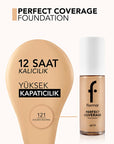 Flormar Perfect Coverage Foundation 121 Golden Neutral - Long-Lasting, SPF 15 Foundation for All Skin Types Flormar Perfect Coverage Foundation - Long-Lasting & SPF 15 long-lasting foundation, SPF 15 foundation, Flormar Perfect Coverage Foundation, foundation for all skin types, makeup with skincare benefits, cosmetic, beauty product, skincare makeup, daily wear makeup, special occasion makeup, almond oil benefits, olive oil extracts, flawless coverage, nourishing foundation