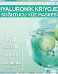 garnier hyaluronic cooling face mask package, application of garnier hyaluronic cooling face mask Garnier Hyaluronic Cooling Face Mask - Anti-Fatigue | 27g Garnier Hyaluronic Cooling Face Mask - 27g garnier, hyaluronic-acid, cooling-mask, anti-fatigue, moisturizing, skincare, face-mask, hydration, cucumber-extract, ai-generated