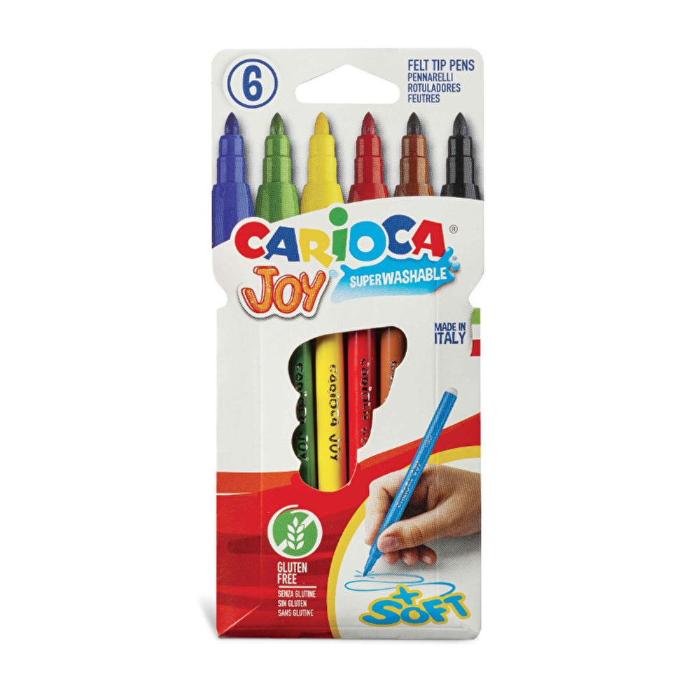 Carioca Joy Washable Markers - 6 Pack, Super Washable Ink, Fine 2.6mm Tip - Kids Art Supplies