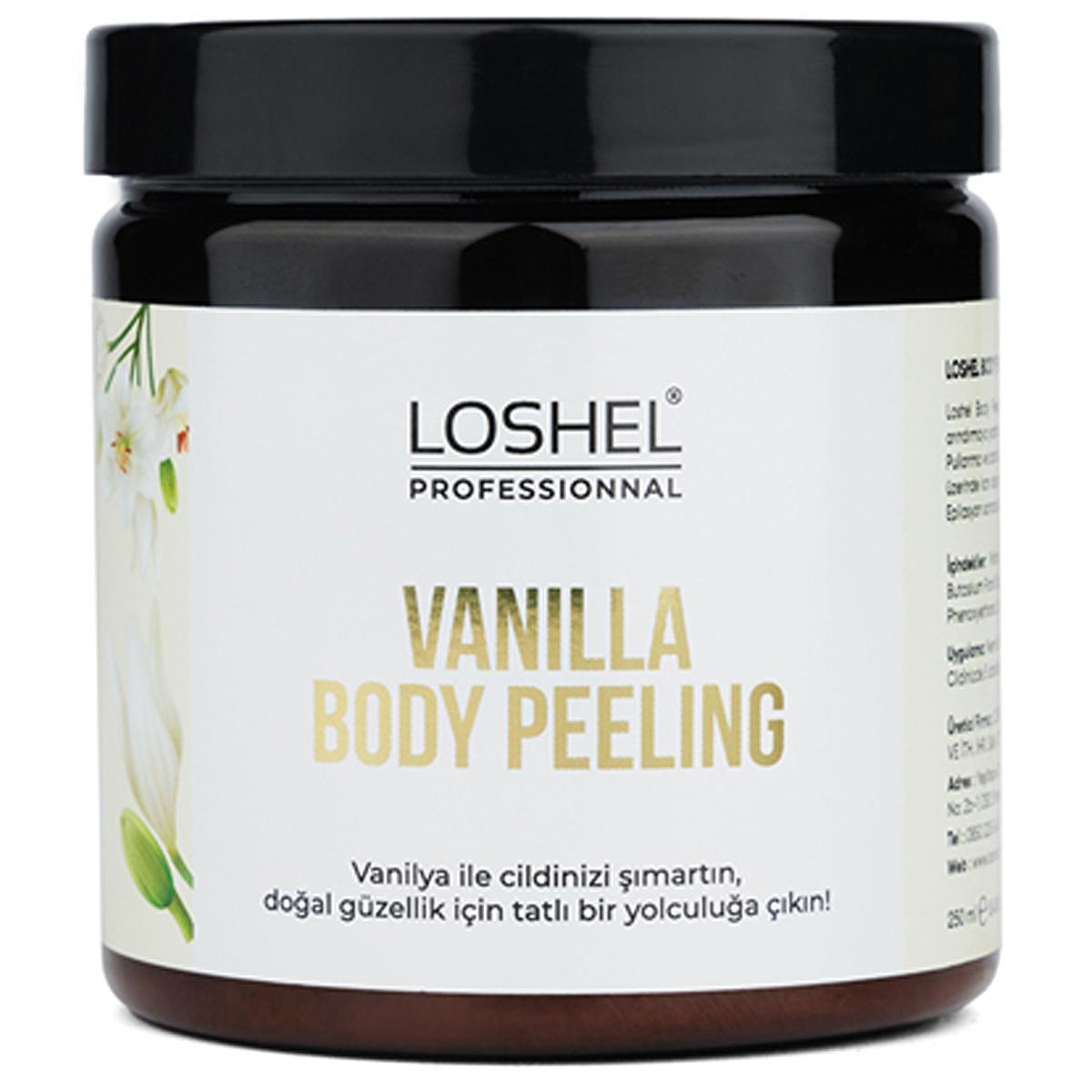 Loshel Vanilla Body Scrub & Peeling 250ml - Exfoliating & Moisturizing Body Care Loshel Vanilla Body Scrub - Exfoliate & Moisturize body scrub, body peeling, vanilla body scrub, exfoliating skincare, moisturizing body care, post-epilation care, ingrown hair prevention, cellulite reduction, shea butter, coconut oil, sucrose, stearic acid, skincare, beauty products, cosmetics